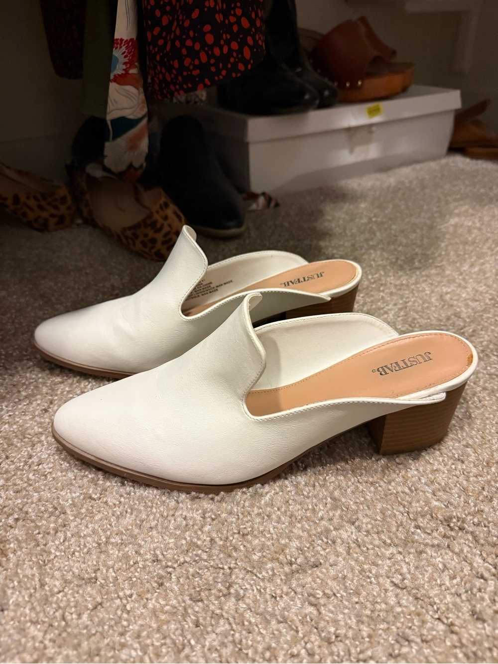JustFab Cream Slip-On Mules with Block Heel